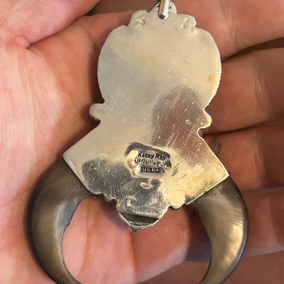 Sterling silver native American bumblebee jasper onyx double bear claw pendant - Picture 6 of 11